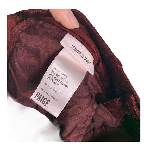 Paige Verdugo Red Ankle Velvet Skinny Pants Size 28 - Picture 4 of 9